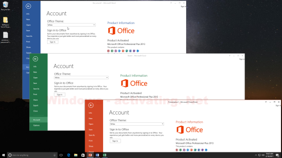 Снимок экрана Microsoft Office 2013 активирован: